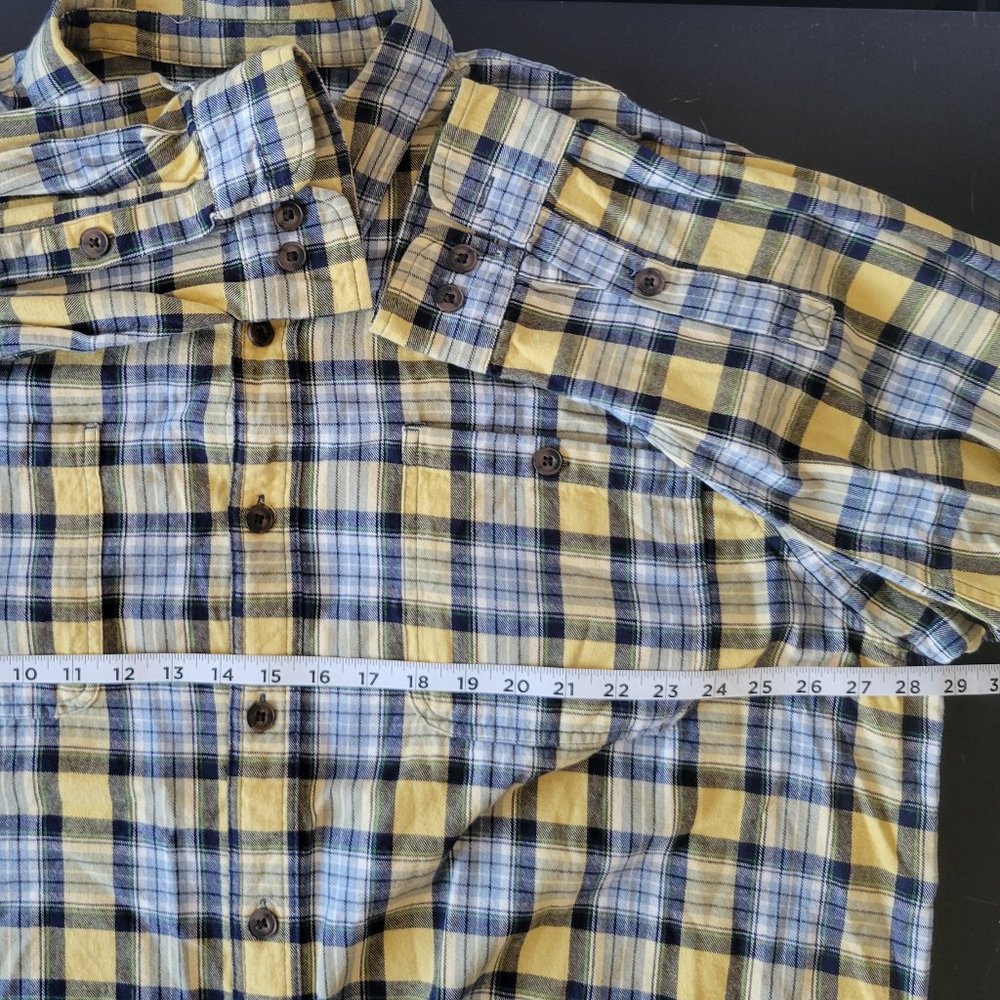 Duluth Trading Co. 2XL Plaid button down flannel shirt, blue/yellow. EUC - Picture 4 of 5